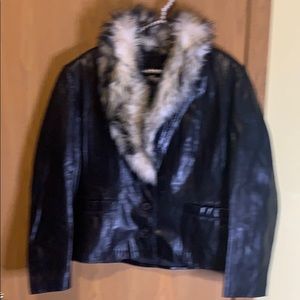 Black genuine leather jacket with faux fur